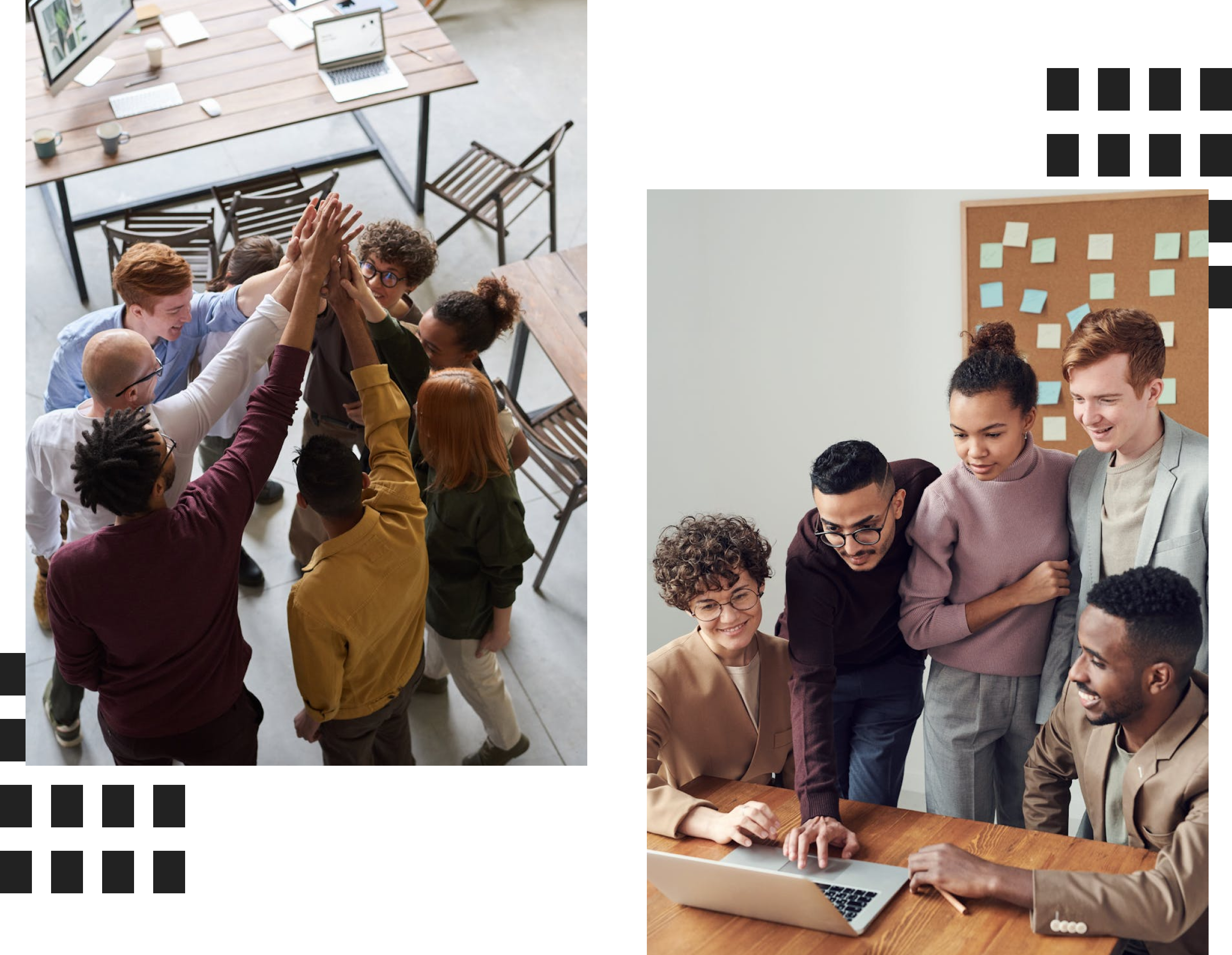 Diverse team high-fiving and working together in an office